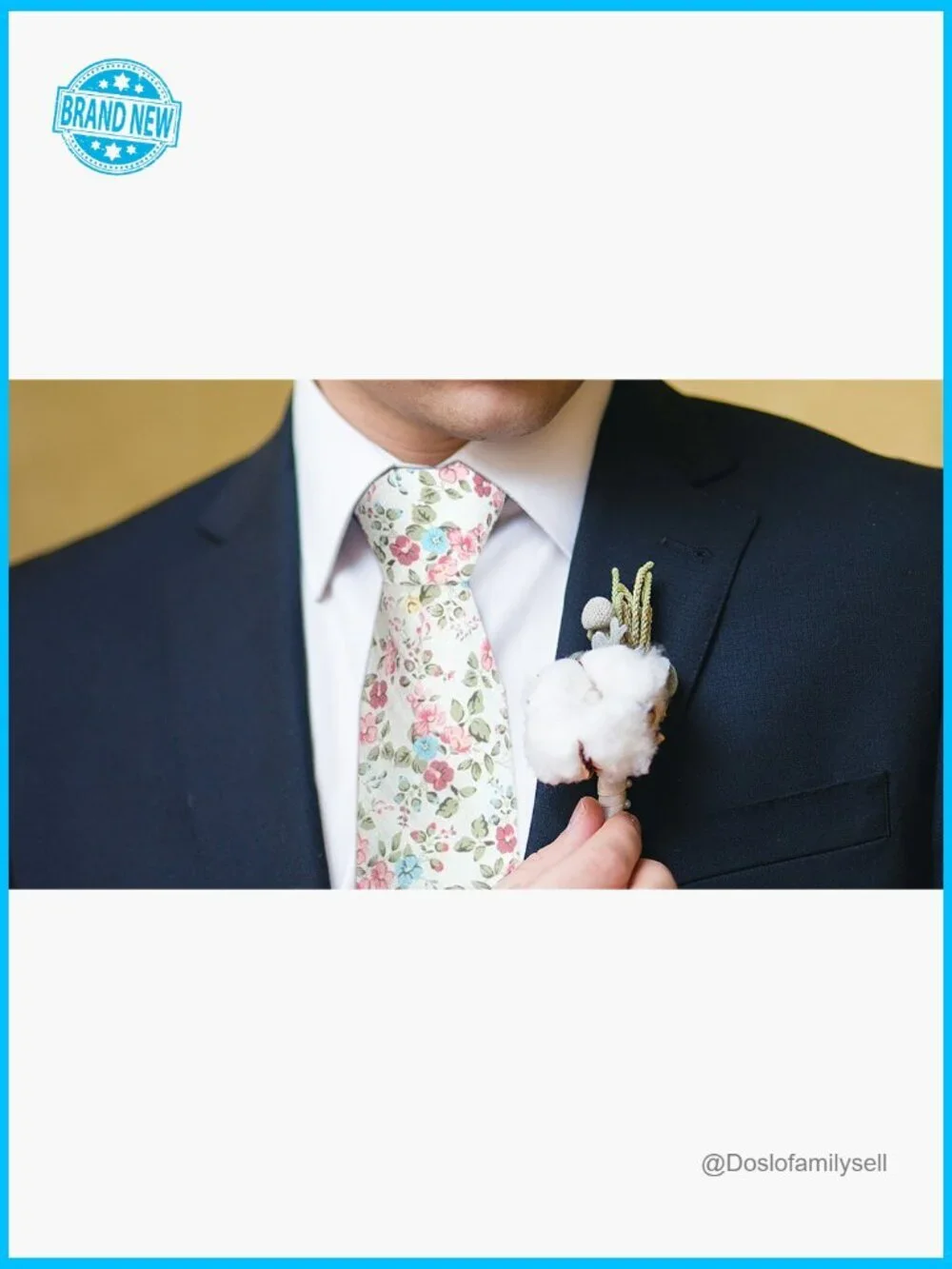 Skinny Floral Tie Cotton Linen Classic Elegant Wedding Party Formal